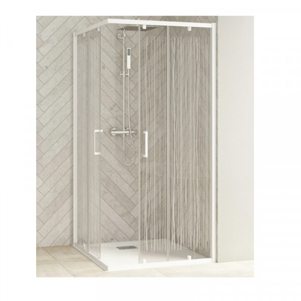 Kinedo Porte de douche coulissante SMART DESIGN avec seuil version gauche Angle A/C 1000mm Profilé blanc et Verre sérigraphié blanc