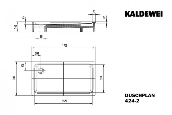 Kaldewei Douchebak Rechthoekig Mod.424-2 Duschplan (432435000)