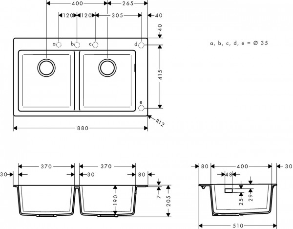 Hansgrohe Inbouw Spoelbak 370 x 370 mm S510-F770