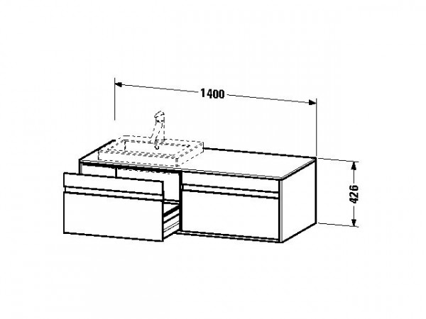 Duravit Ketho Wastafelonderkast 140x55.5x42.6cm 2 lades Standaard greep wasbak links en rechts met softclose spaanplaat Basalt Mat KT6797B4343