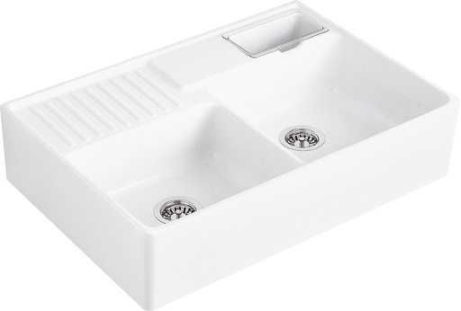 Evier à Poser Villeroy et Boch double 895mm Stone White CeramicPlus 632391RWHL1