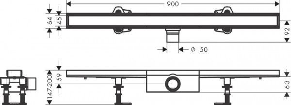 Douchegoot Hansgrohe RainDrain Compact Voor standaardinstallatie. Te betegelen 900 mm Chroom