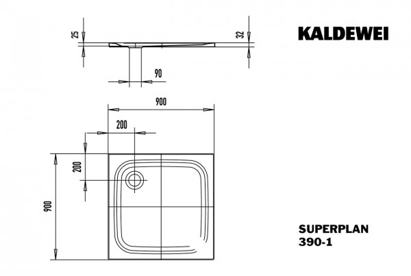 Kaldewei Superplan douchebak plaatstaal 90x90x2.5cm vierkant met antislip wit 446930000001