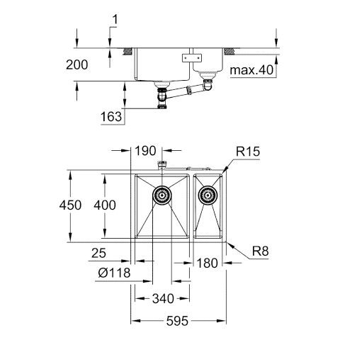 Grohe Inbouw Spoelbak K700 Unterbau Stainless Steel