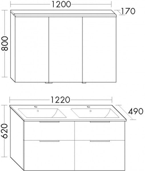 Set Meuble Salle De Bain Burgbad Eqio Double Lavabo, Meuble 4 tiroirs, Armoire de Toilette 3 portes 1220mm Personnalisable SHCR122-PN258