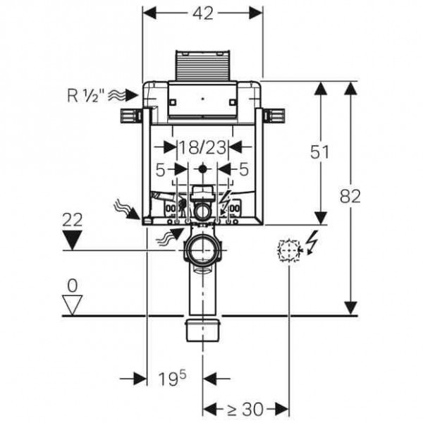 Geberit Inbouwreservoir Combifix Hangend Urinoir 82cm Omega 12cm Bediening vanaf voor/top 110000001