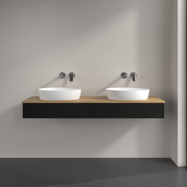 Dubbel Wastafelmeubel Villeroy en Boch Antao 1600x190x500mm Black Matt Laquered/Honey Oak