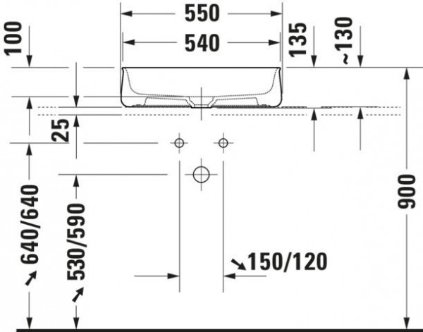 Opbouw Wastafel Duravit Zencha gemalen, Wondergliss 550mm Grijs Mat