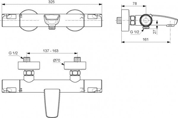 Thermostaatkraan Bad Ideal Standard CERATHERM T50 met omkeerventiel Chroom