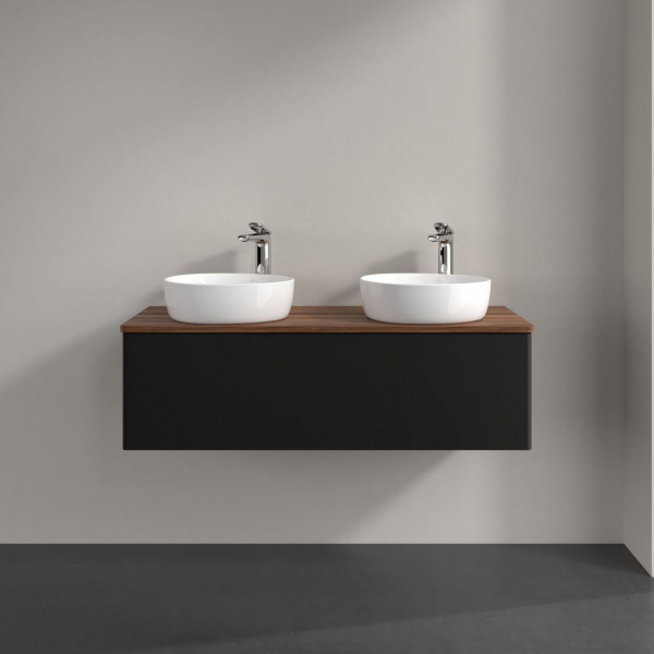 Dubbel Wastafelmeubel Villeroy en Boch Antao 1200x360x500mm Black Matt Laquered/Warm Walnut