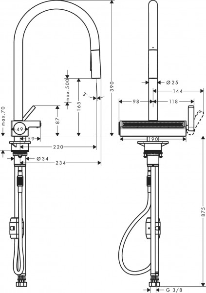 Hansgrohe Keukenmengkraan Aquno Select M81 170 mm