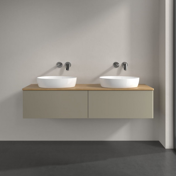 Dubbel Wastafelmeubel Villeroy en Boch Antao 1600x360x500mm Stone Grey Matt Lacquer/Honey Oak