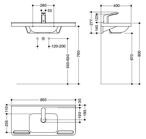 Hewi Hangende Wastafel met Kraan 850 mm Alpenwit 950.19.062