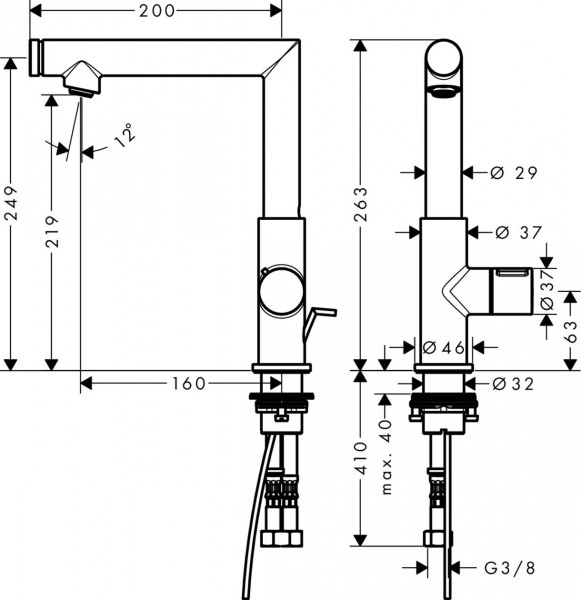 Axor Uno 3 select wastafelkraan 220 met waste chroom 45016000