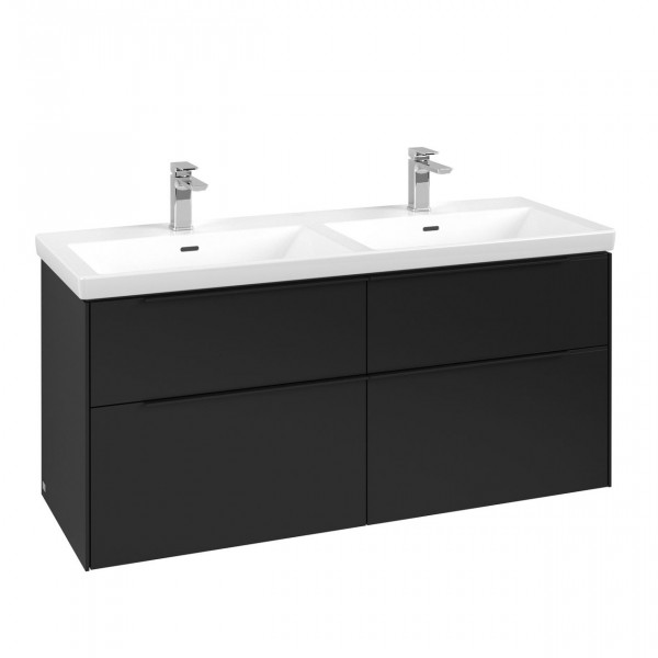 Villeroy & Boch Subway 3.0 wastafelonderkast 130x55x45cm met Volcano Black greep 4 softclose lades 2 sifonuitsparingen links en rechts spaanplaat volcano black c56801vl