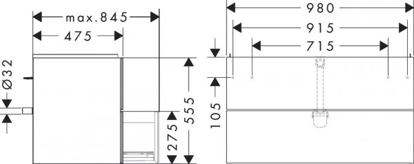 Wastafel Onderkast Hansgrohe Xevolos E 2 laden 980x475x555mm Mat Leigrijs/Leigrijs Metallic