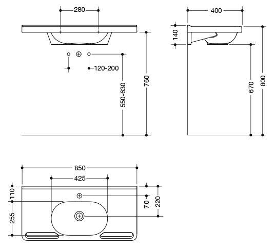 Hewi Hangende Wastafel 850 mm Alpenwit 950.11.250