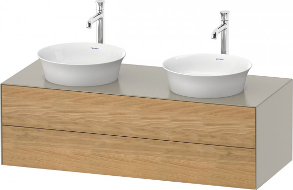 Meuble Double Vasque Duravit White Tulip 2 tiroirs 1300x408mm Chêne Naturel Massif/Taupe Mat Soyeux WT4988BH560