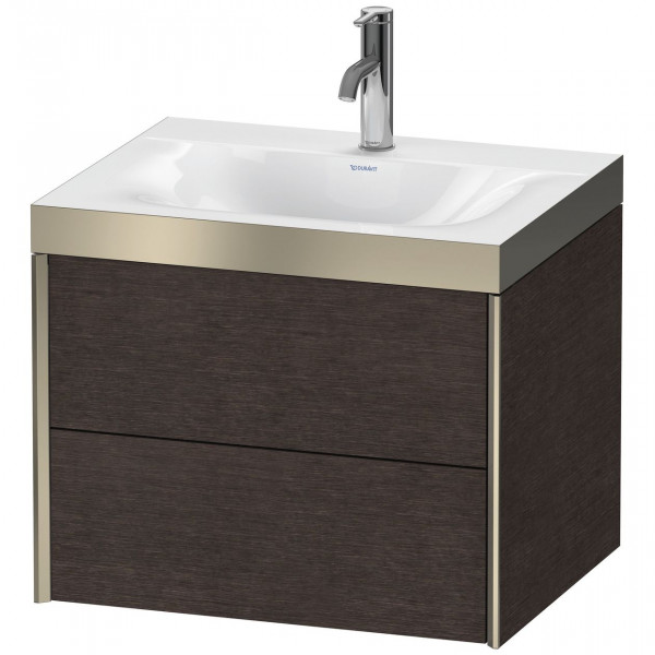 Ensemble Meuble Salle De Bain Duravit XViu Mural, Lavabo c-bonded cadre P 1 trou, Meuble 2 tiroirs 600mm Chêne Foncé brossé/Champagne XV4614OB172P