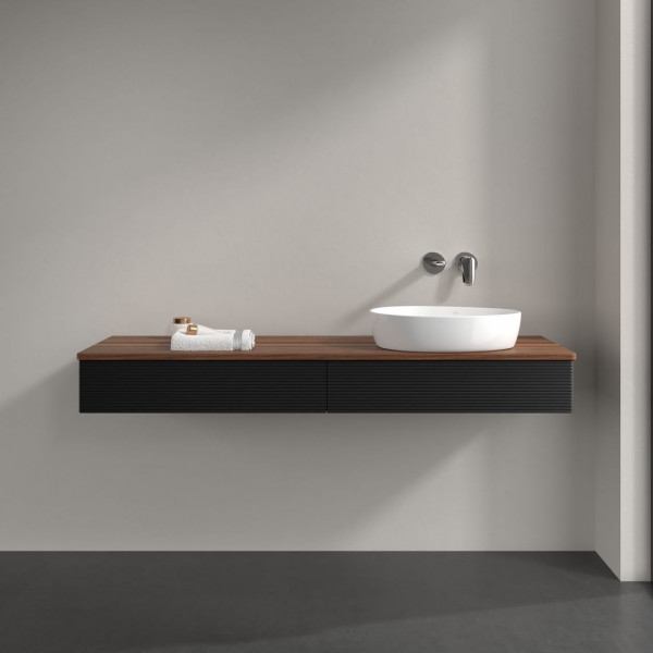 Wastafelmeubel Voor Opzet Waskom Villeroy en Boch Antao 1600x190x500mm Black Matt Laquered/Warm W...