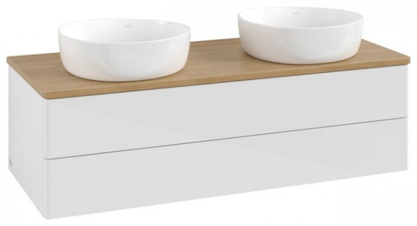 Dubbel Wastafelmeubel Villeroy en Boch Antao 1200x360x500mm Glossy White Lacquer/Honey Oak