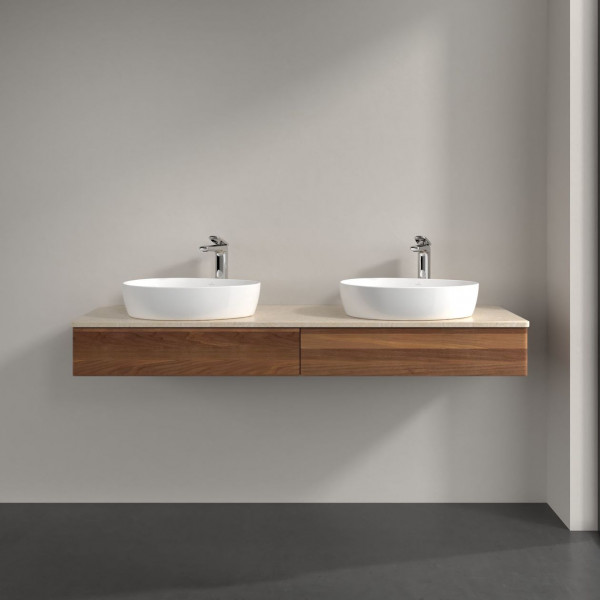 Dubbel Wastafelmeubel Villeroy en Boch Antao 1600x190x500mm Warm Walnut/Boticcino