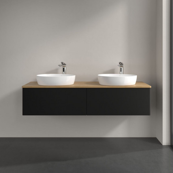 Dubbel Wastafelmeubel Villeroy en Boch Antao 1600x360x500mm Black Matt Laquered/Honey Oak