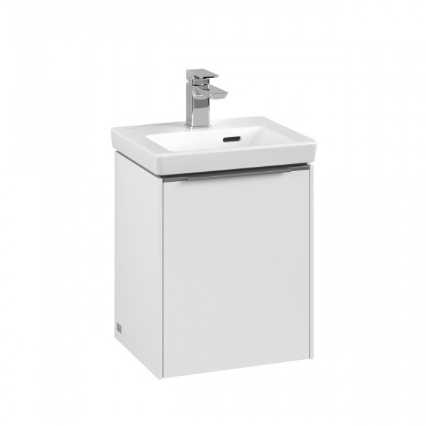 Villeroy & Boch Subway 3.0 wastafelonderkast 40x40x30cm met 1 linksdraaiende softclose deur met aluminium glanzende greep spaanplaat Pure white C58300VF