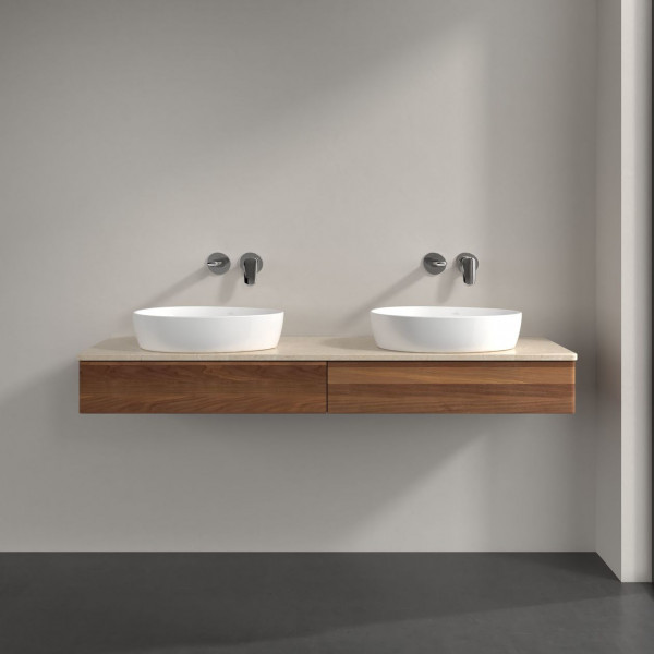 Dubbel Wastafelmeubel Villeroy en Boch Antao 1600x190x500mm Warm Walnut/Boticcino