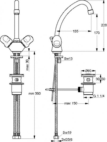 Ideal Standard Mengkraan met twee handgrepen Alpha Chroom B2038AA