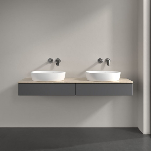 Dubbel Wastafelmeubel Villeroy en Boch Antao 1600x190x500mm Anthracite Matt Laquered/Boticcino