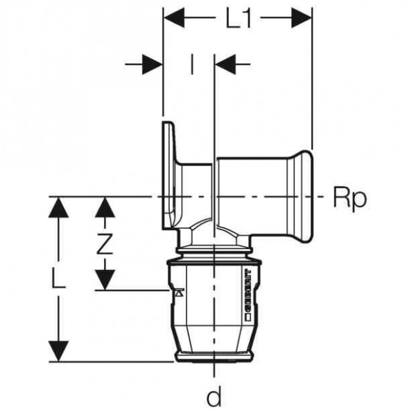 Geberit Aansluitbocht 90° ø 20 mm G1/2" 36 mm PushFit (651291001)