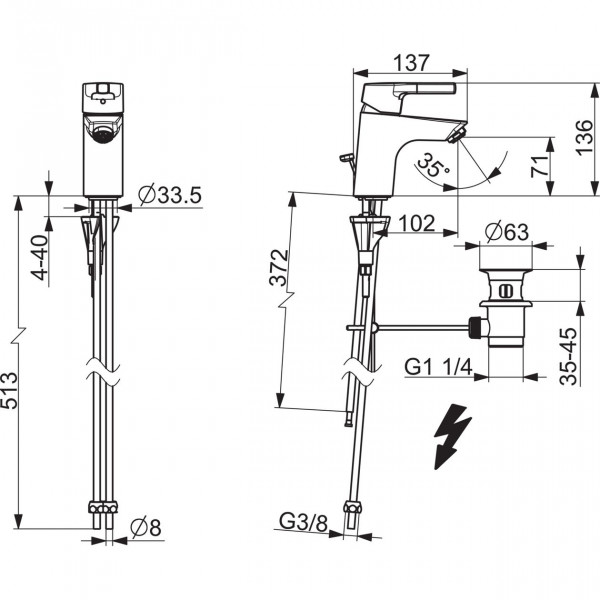 1 Gats Mengkraan Hansa PALENO vrijstromende boiler, uittrekbare afvoerfitting 136x102mm Chroom