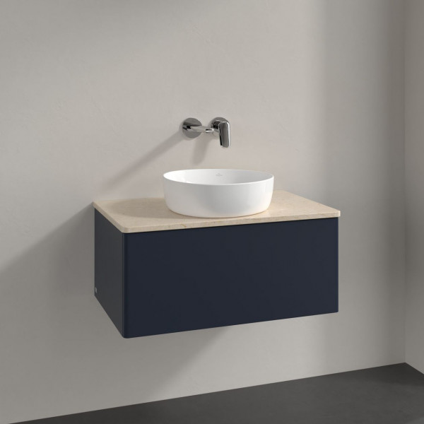 Meuble Pour Vasque à Poser Villeroy et Boch Antao Lumière 1 tiroir 800x360x500mm Midnight Blue Matt Lacquer/Boticcino