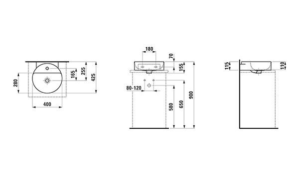 Fontein Toilet Laufen VAL vrijstaand, overloop 400mm Mat Wit