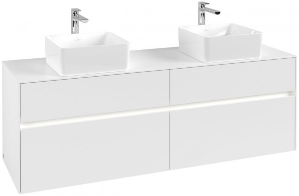 Dubbel Wastafelmeubel Villeroy en Boch Collaro 1600mm 4 laden, LED Mat Wit