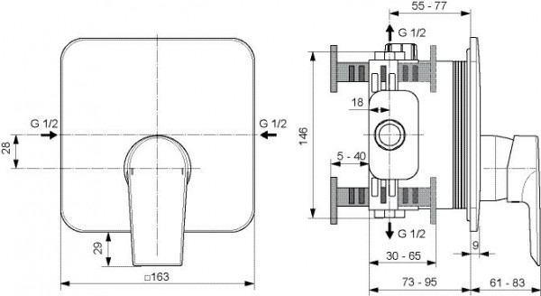 Ideal Standard Tesi afbouwdeel voor inbouw douchekraan 16.3x16.3cm voor inbouwdeel EASY-box chroom A6585AA