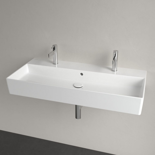 Villeroy & Boch Memento 2.0 wastafel onderzijde geslepen 100x47cm met overloop 2 kraangaten ceramic+ wit 4A221LR1