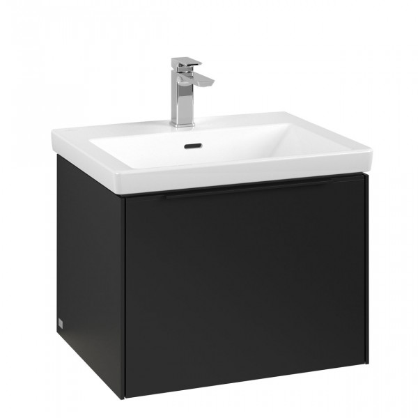 Villeroy & Boch Subway 3.0 wastafelonderkast 60x40x45cm met Volcano Black greep 1 softclose lade met LED verlichting 1 sifonuitsparing spaanplaat volcano black c577l1vl