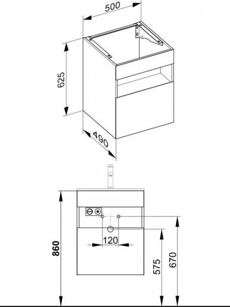 Wastafel Onderkast Keuco Stageline 1 lade, Met licht, 500x625x490mm Roestvrij Staal