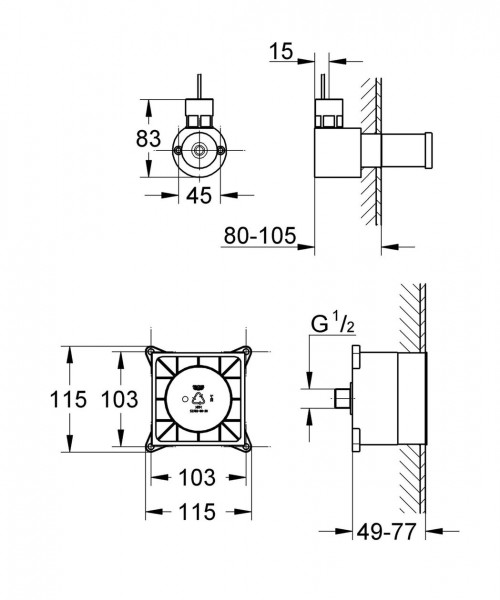 Grohe F Digital inbouwset voor stoomgenerator voor gebruik met stoommodules 29074000