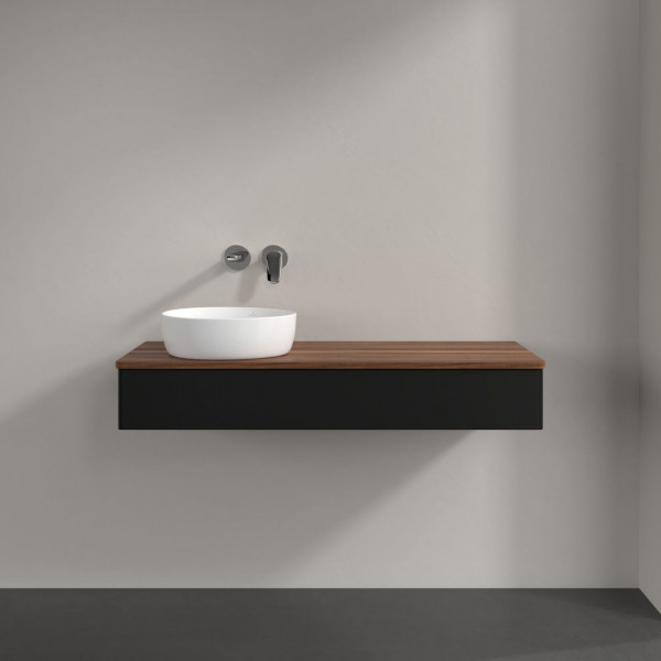 Wastafelmeubel Voor Opzet Waskom Villeroy en Boch Antao 1200x190x500mm Black Matt Laquered/Warm W...