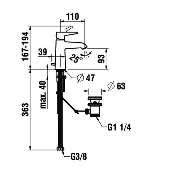 1 Gats Mengkraan Laufen PURE met uittrekbare afvoer 110 x167mm Chroom