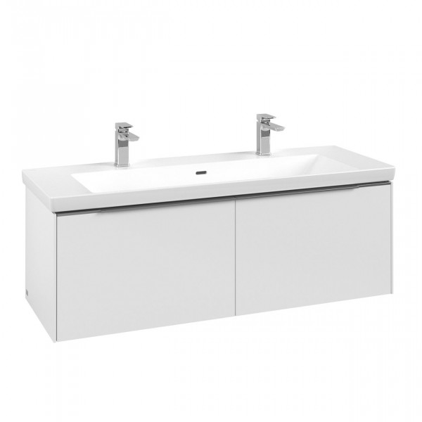 Villeroy & Boch Subway 3.0 wastafelonderkast 130x40x45cm met aluminium glanzende greep 1 sifonuitsparing spaanplaat Pure White C60100VF