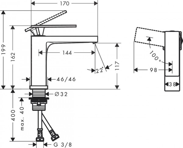 1 Gats Mengkraan Hansgrohe Tecturis E 110 280x230 mm Chroom