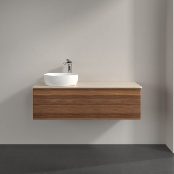 Wastafelmeubel Voor Opzet Waskom Villeroy en Boch Antao 1200x360x500mm Warm Walnut/Boticcino