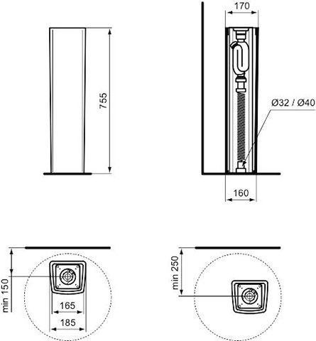 Ideal Standard Wastafel Zuil CONCA 185x750x170mm