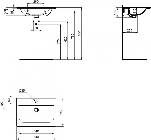 Ideal Standard Connect Air Wastafel 640 mm (met kraangat / met overloop) (E0289)