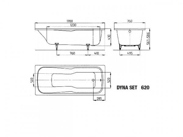 Kaldewei Standaard Bad model 620 Dyna Set (226100010)