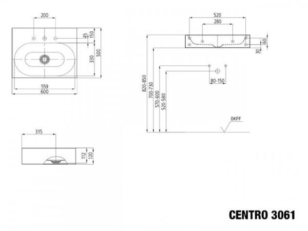 Kaldewei Hangwastafel zonder overloop Centro (903406003)